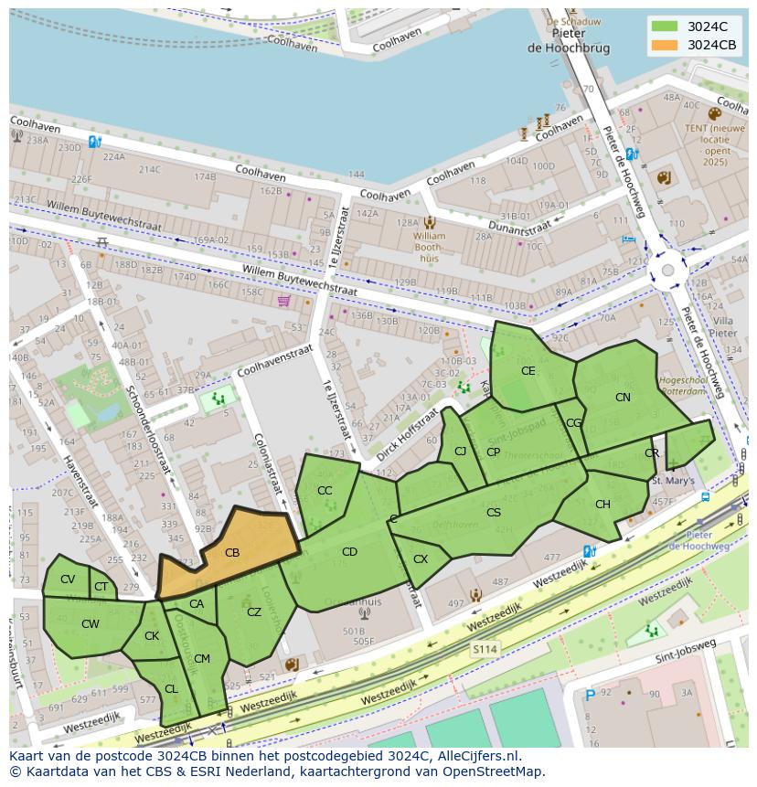 Afbeelding van het postcodegebied 3024 CB op de kaart.