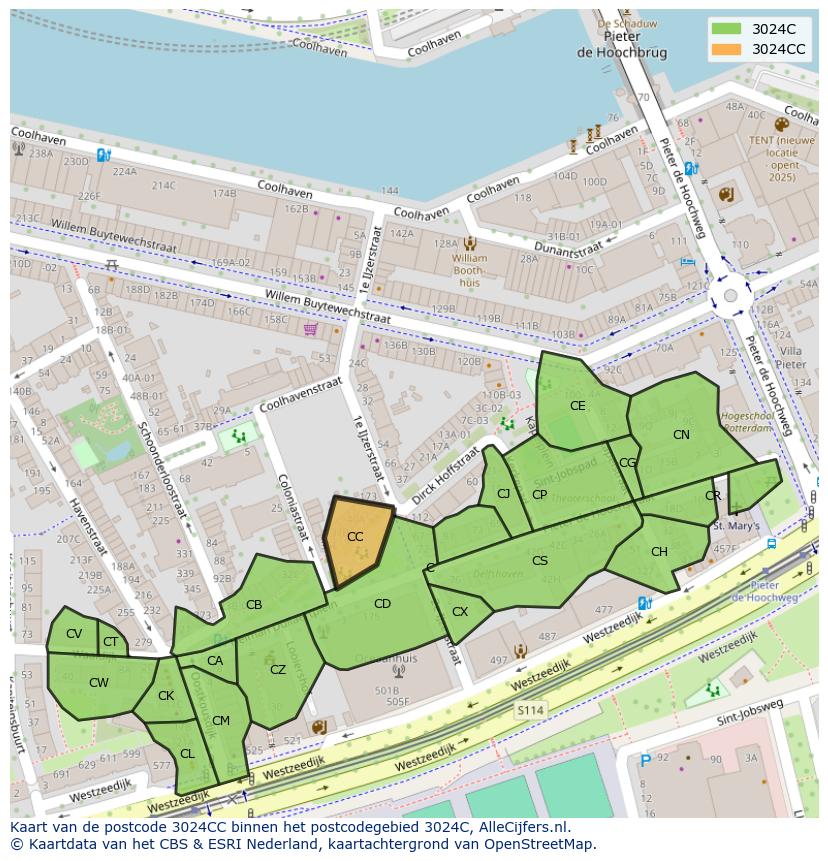 Afbeelding van het postcodegebied 3024 CC op de kaart.