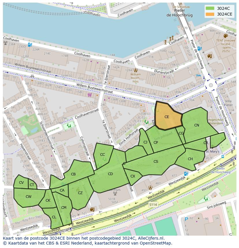 Afbeelding van het postcodegebied 3024 CE op de kaart.