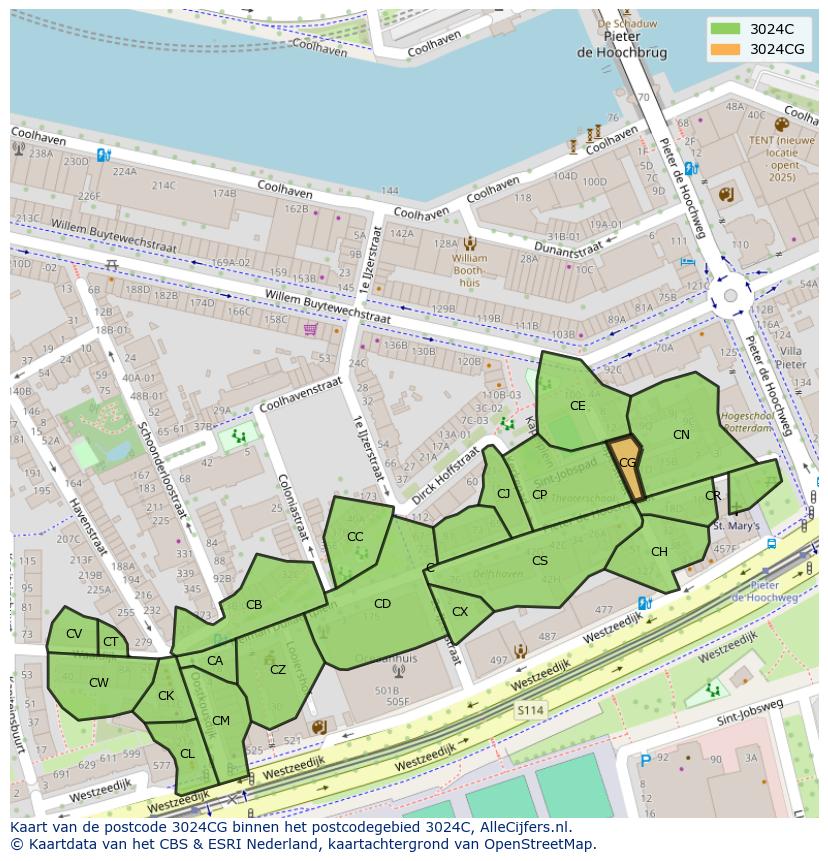 Afbeelding van het postcodegebied 3024 CG op de kaart.