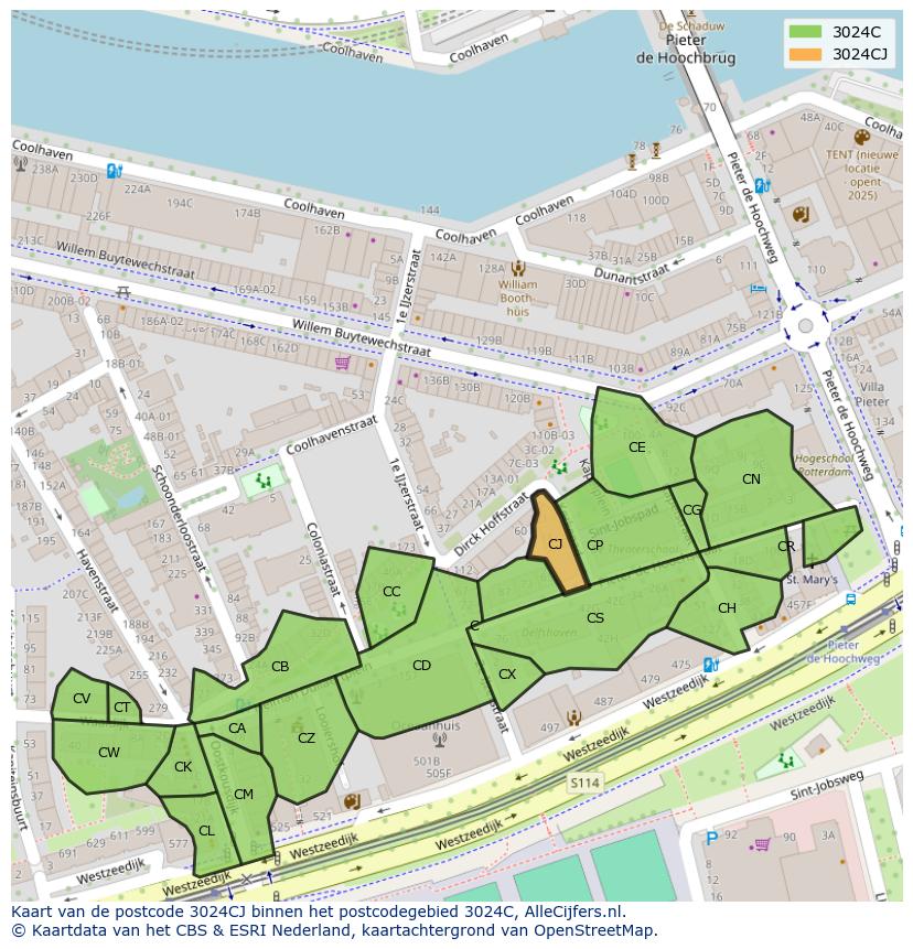 Afbeelding van het postcodegebied 3024 CJ op de kaart.