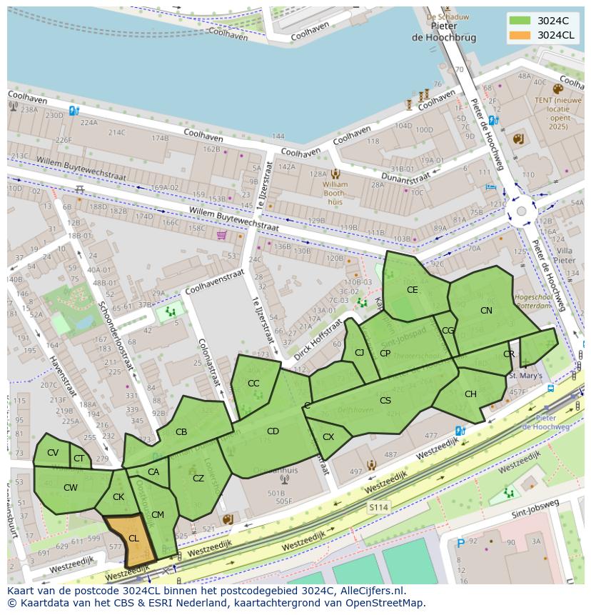 Afbeelding van het postcodegebied 3024 CL op de kaart.