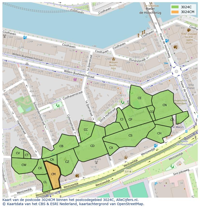 Afbeelding van het postcodegebied 3024 CM op de kaart.