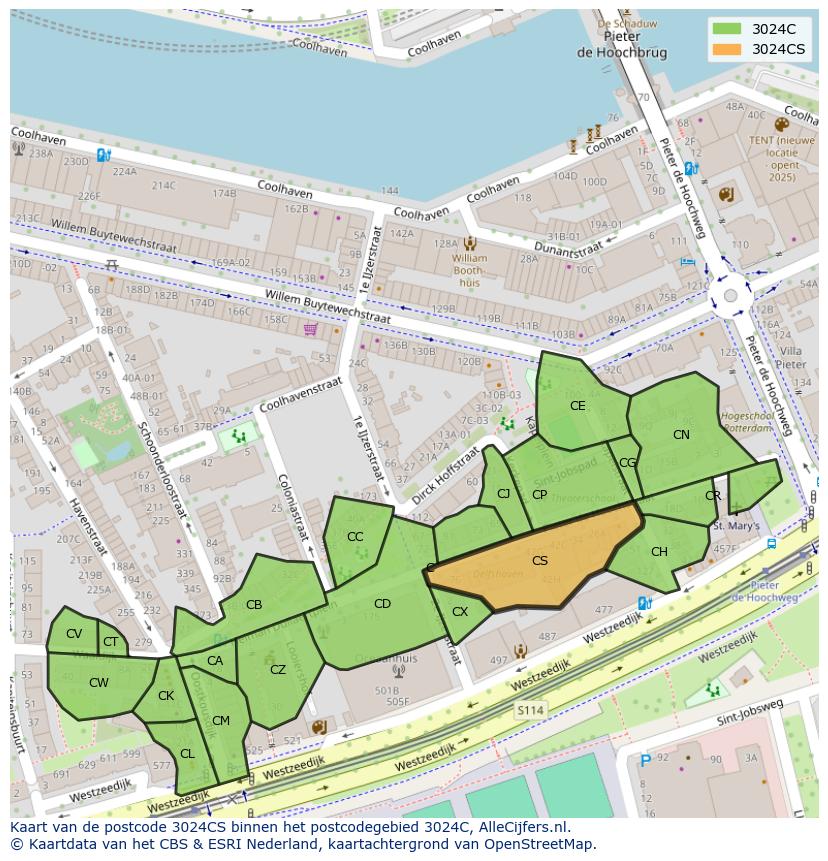 Afbeelding van het postcodegebied 3024 CS op de kaart.
