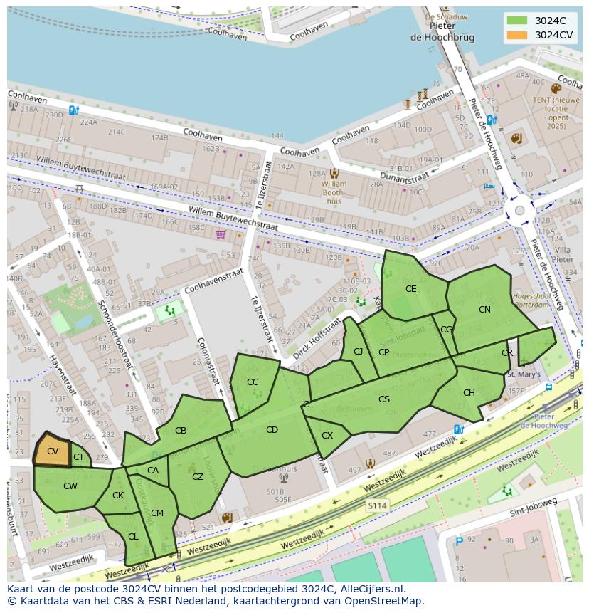 Afbeelding van het postcodegebied 3024 CV op de kaart.