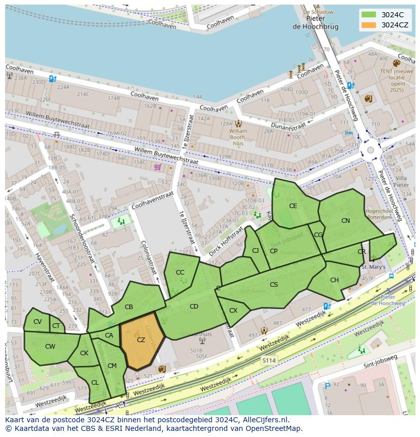 Afbeelding van het postcodegebied 3024 CZ op de kaart.