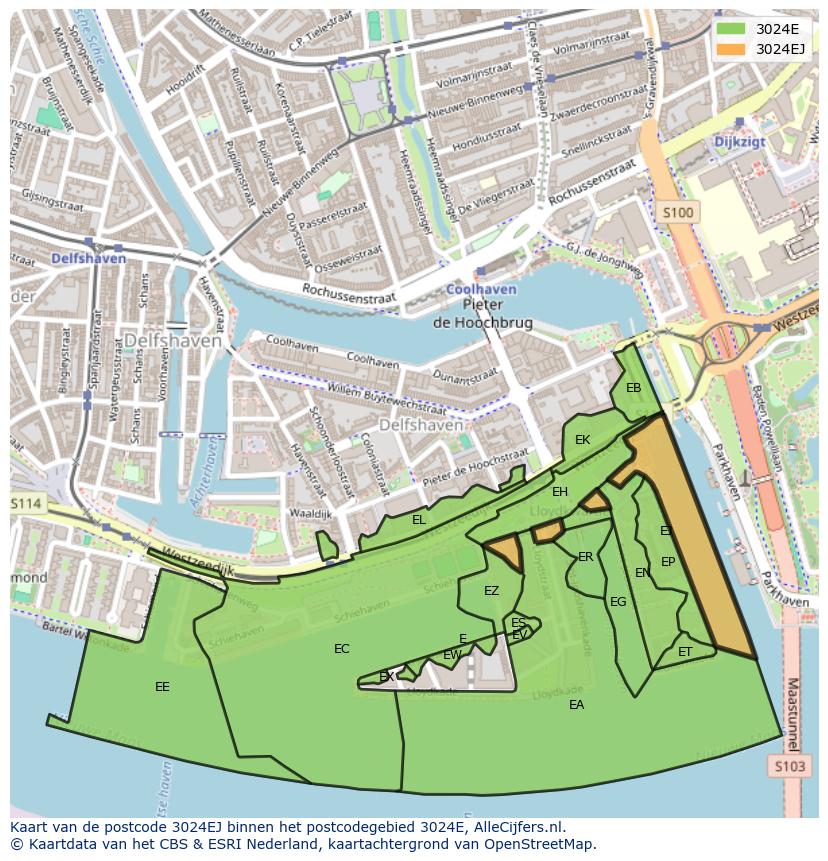 Afbeelding van het postcodegebied 3024 EJ op de kaart.