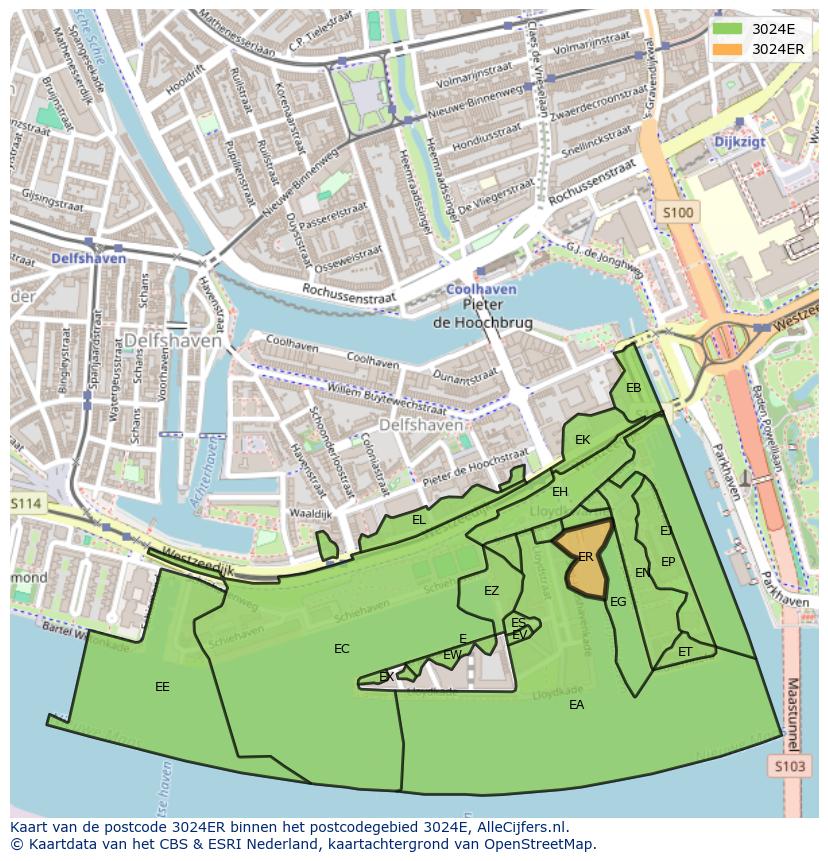 Afbeelding van het postcodegebied 3024 ER op de kaart.