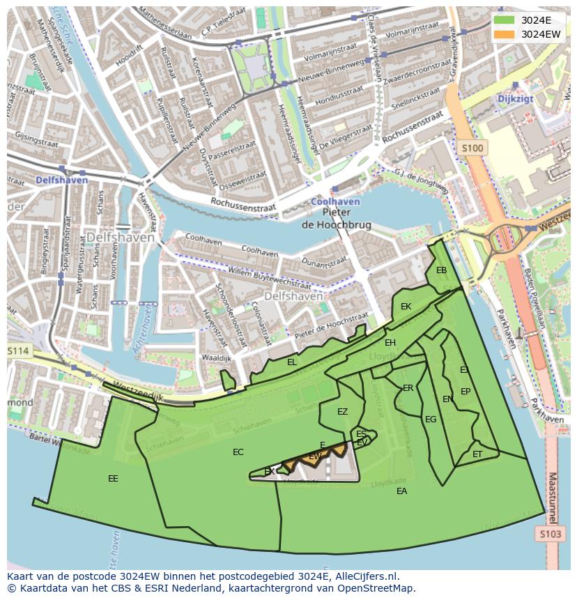 Afbeelding van het postcodegebied 3024 EW op de kaart.