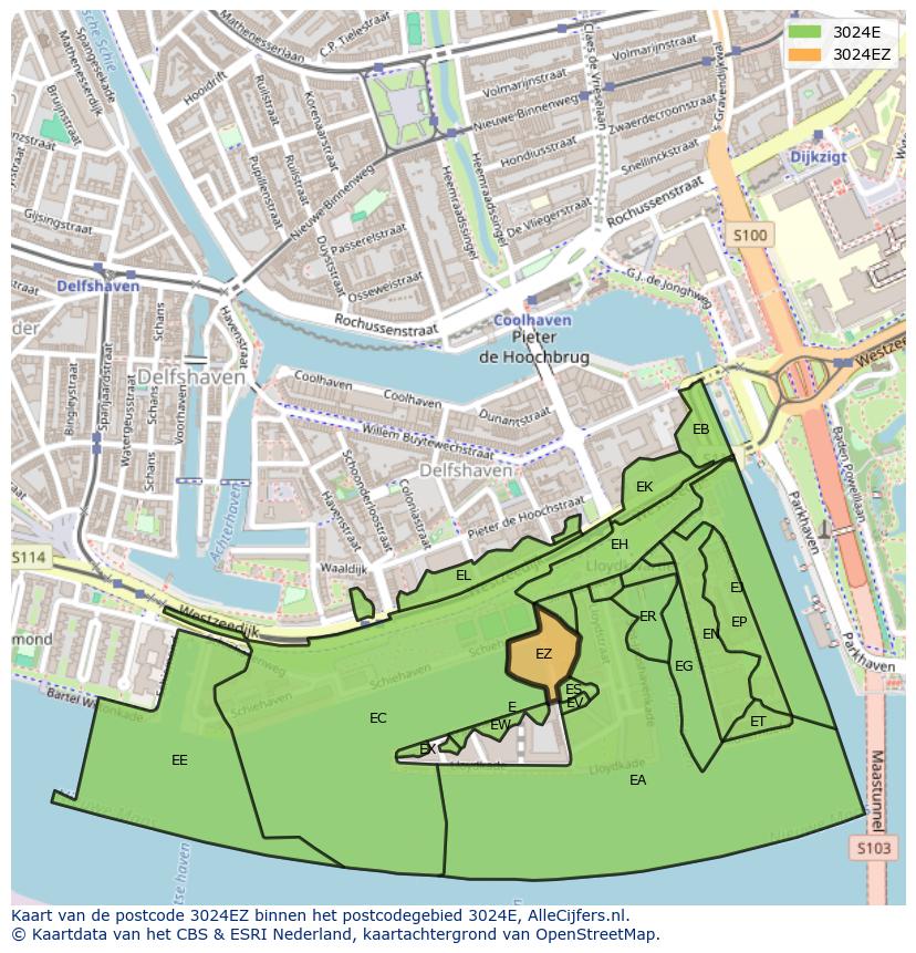 Afbeelding van het postcodegebied 3024 EZ op de kaart.