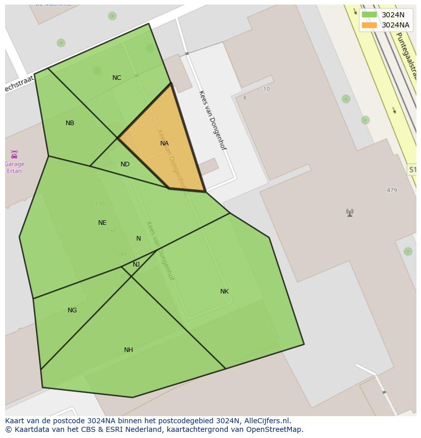 Afbeelding van het postcodegebied 3024 NA op de kaart.