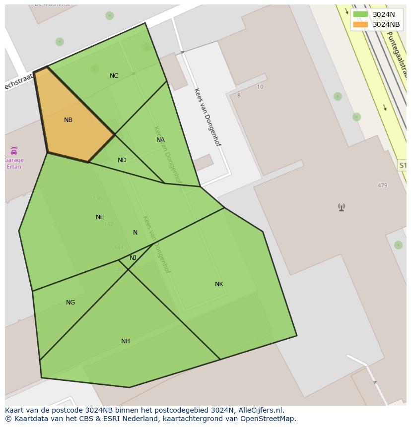 Afbeelding van het postcodegebied 3024 NB op de kaart.