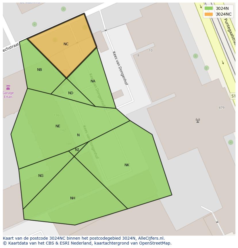 Afbeelding van het postcodegebied 3024 NC op de kaart.