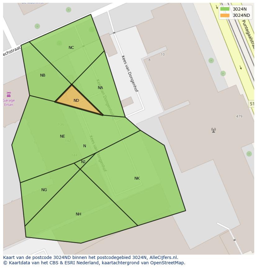 Afbeelding van het postcodegebied 3024 ND op de kaart.