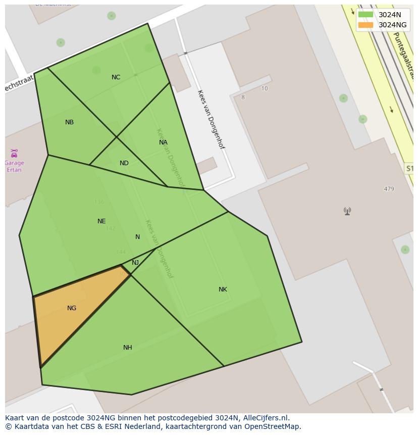 Afbeelding van het postcodegebied 3024 NG op de kaart.