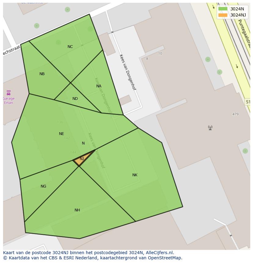 Afbeelding van het postcodegebied 3024 NJ op de kaart.