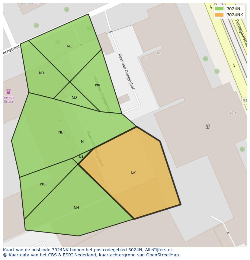 Afbeelding van het postcodegebied 3024 NK op de kaart.