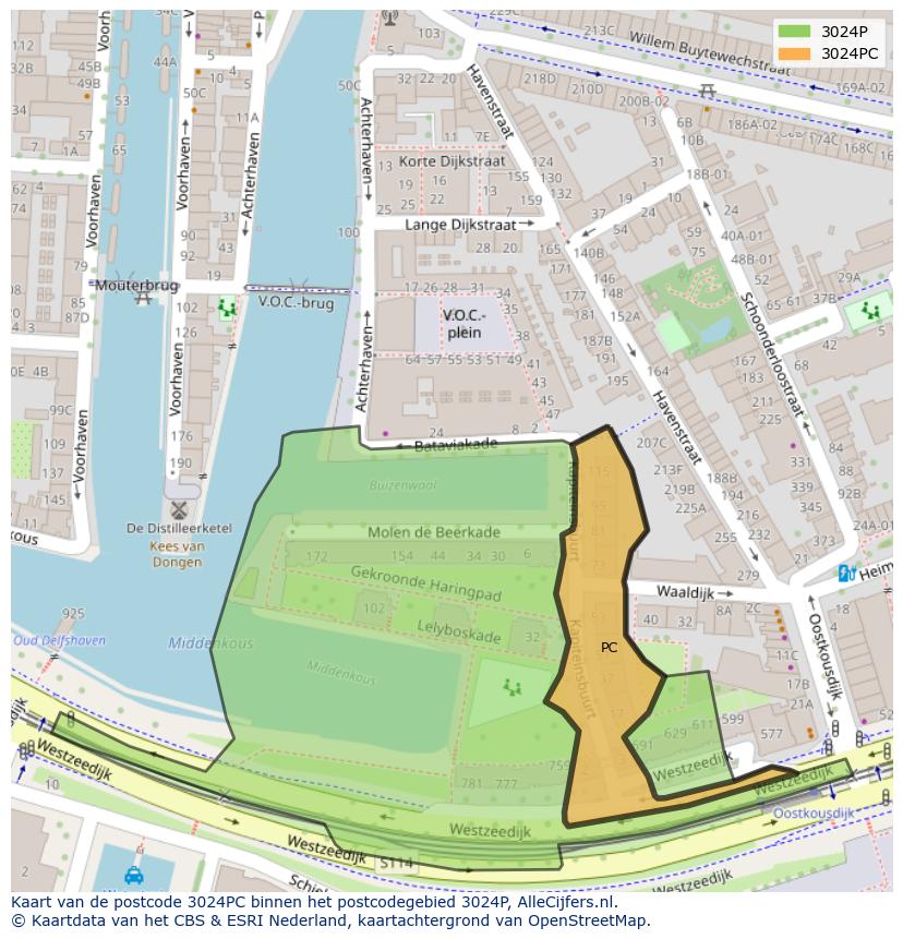 Afbeelding van het postcodegebied 3024 PC op de kaart.