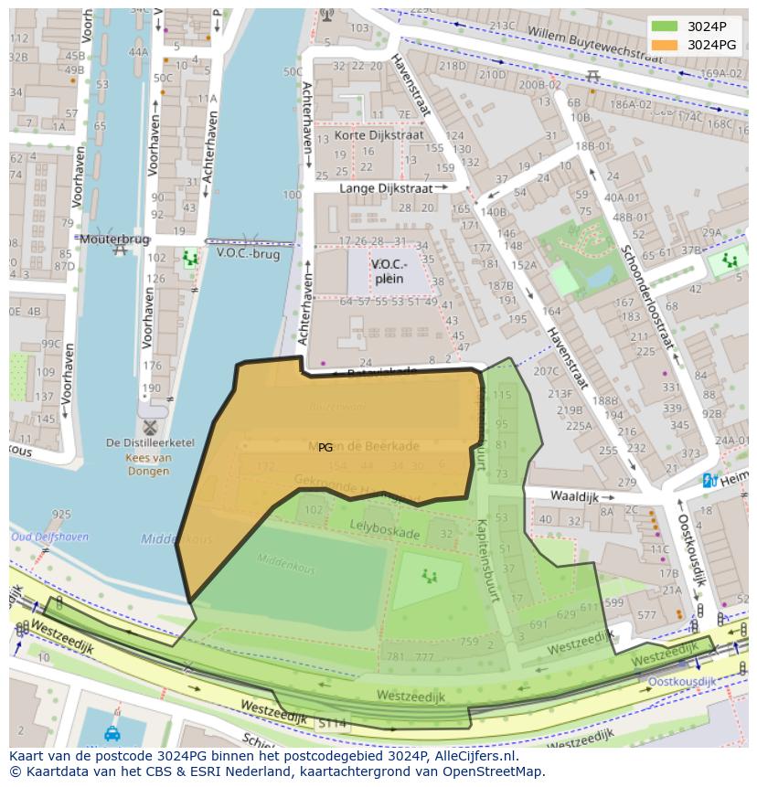 Afbeelding van het postcodegebied 3024 PG op de kaart.