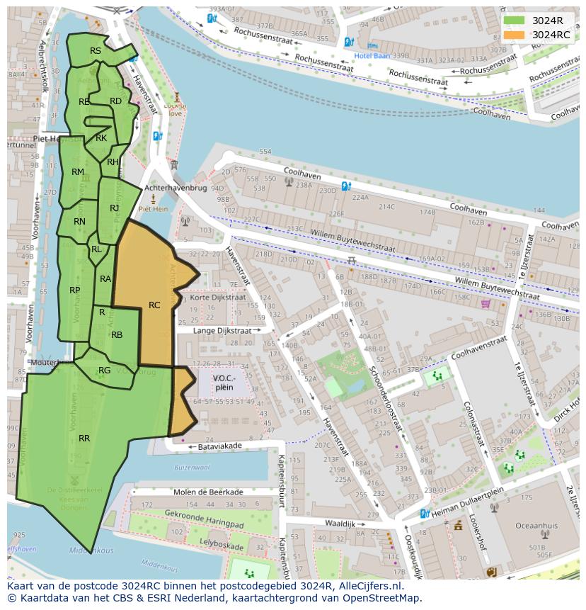 Afbeelding van het postcodegebied 3024 RC op de kaart.