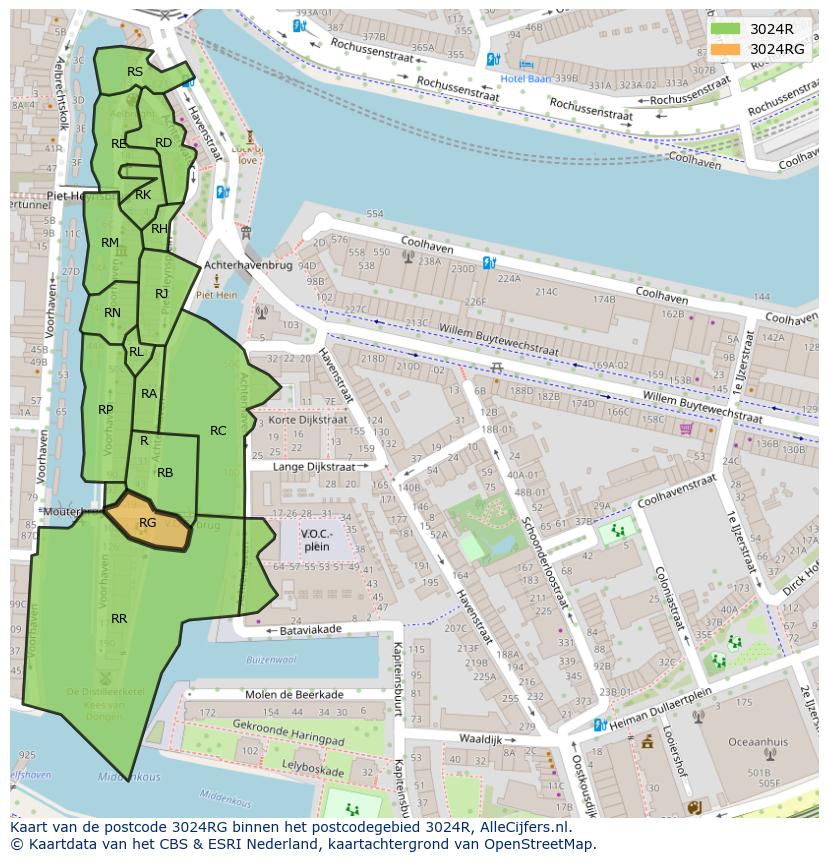 Afbeelding van het postcodegebied 3024 RG op de kaart.