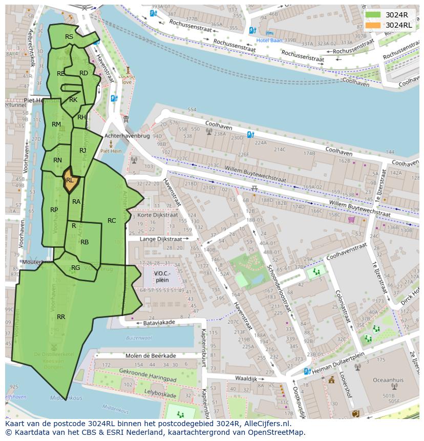 Afbeelding van het postcodegebied 3024 RL op de kaart.