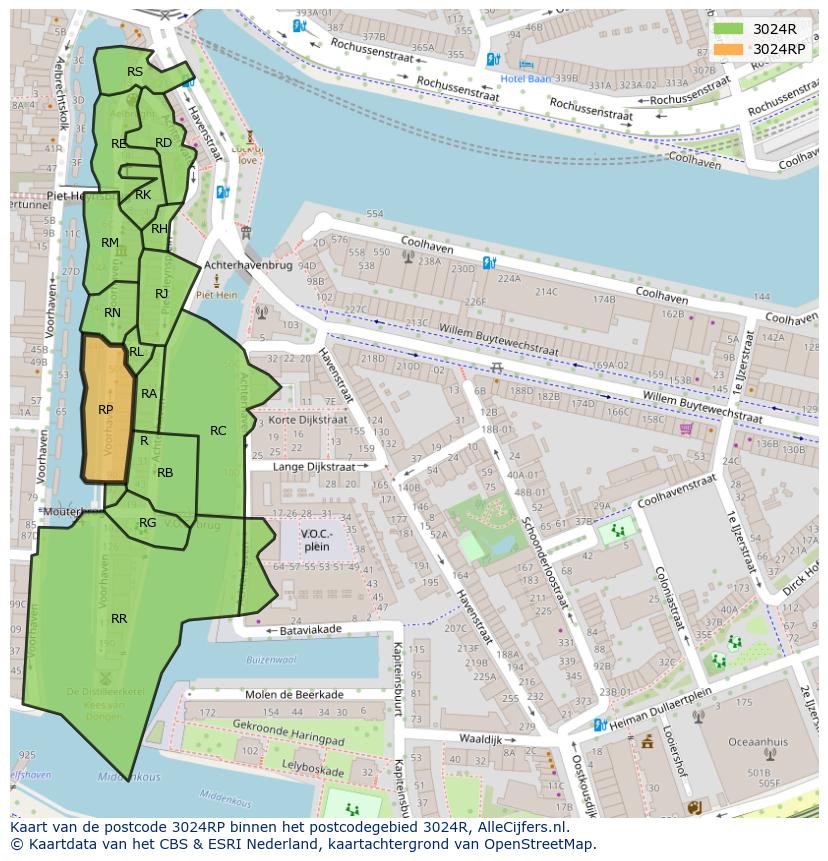 Afbeelding van het postcodegebied 3024 RP op de kaart.