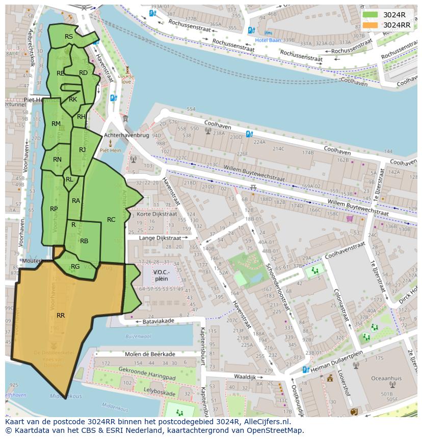 Afbeelding van het postcodegebied 3024 RR op de kaart.
