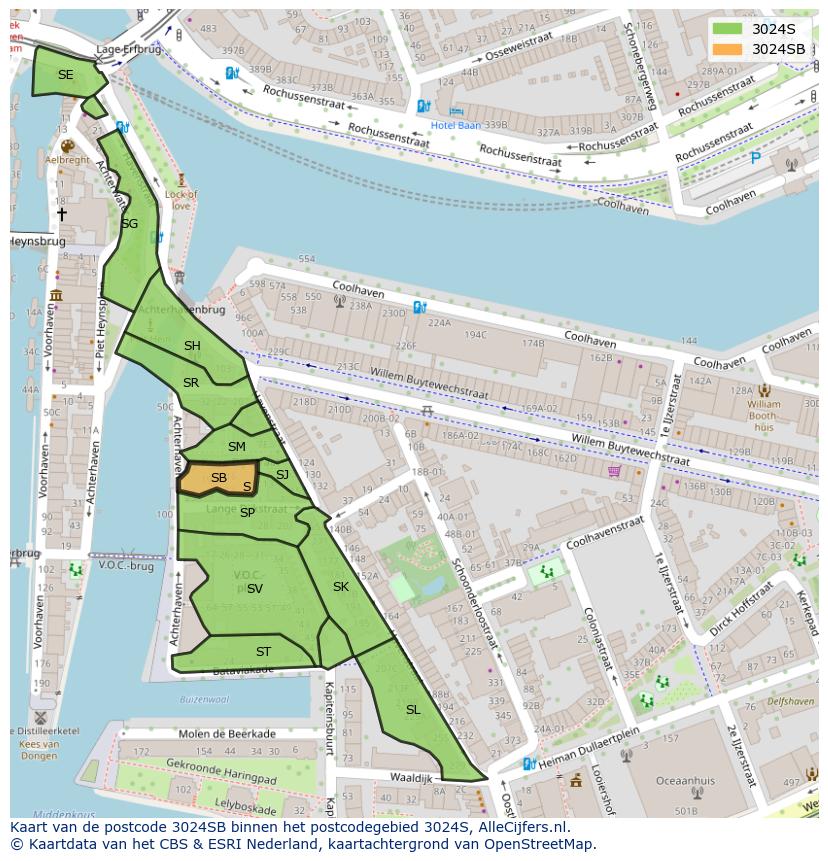 Afbeelding van het postcodegebied 3024 SB op de kaart.