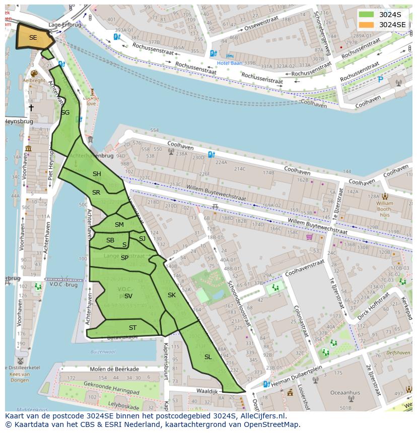 Afbeelding van het postcodegebied 3024 SE op de kaart.