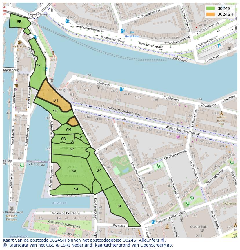 Afbeelding van het postcodegebied 3024 SH op de kaart.