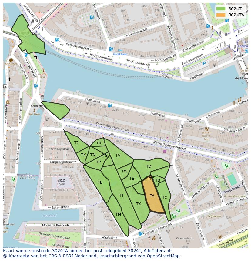 Afbeelding van het postcodegebied 3024 TA op de kaart.