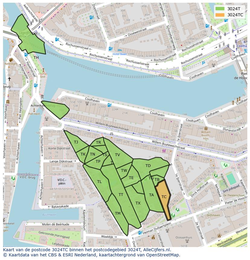 Afbeelding van het postcodegebied 3024 TC op de kaart.
