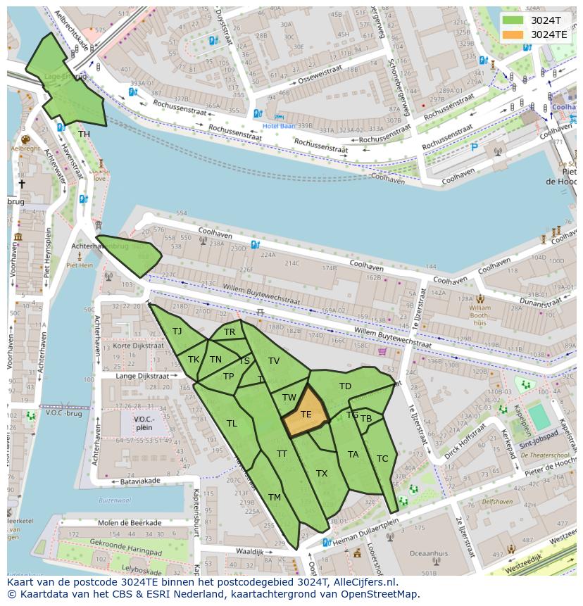 Afbeelding van het postcodegebied 3024 TE op de kaart.