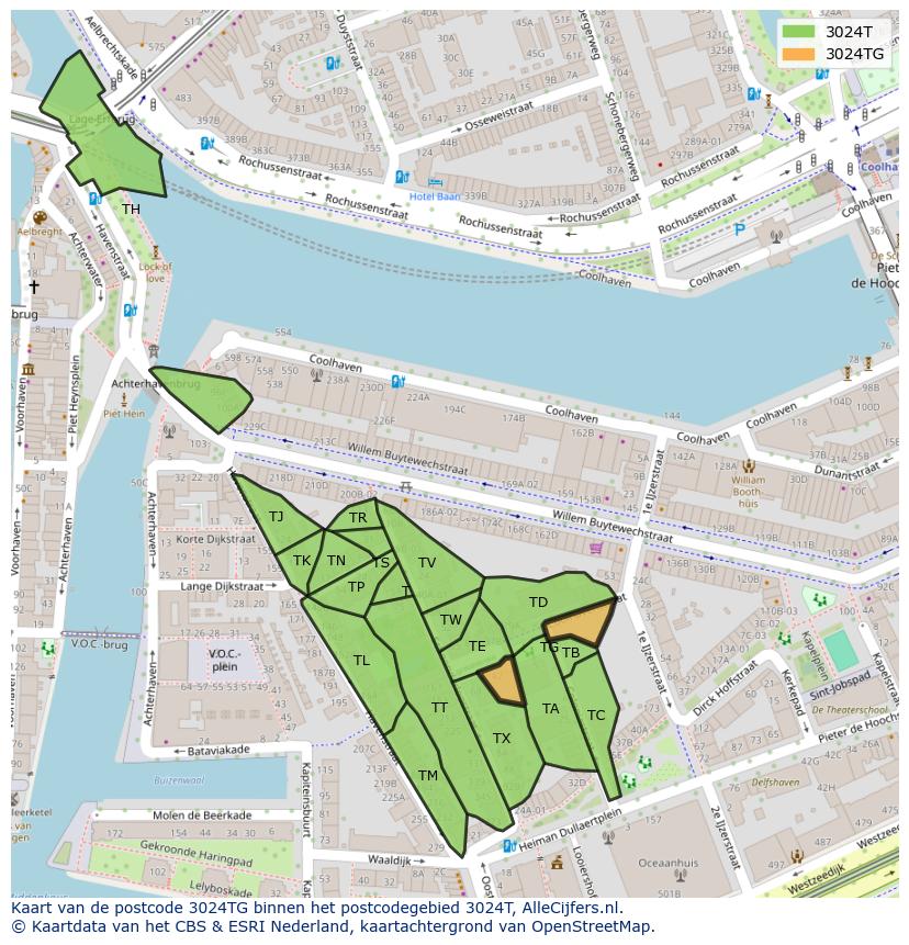 Afbeelding van het postcodegebied 3024 TG op de kaart.