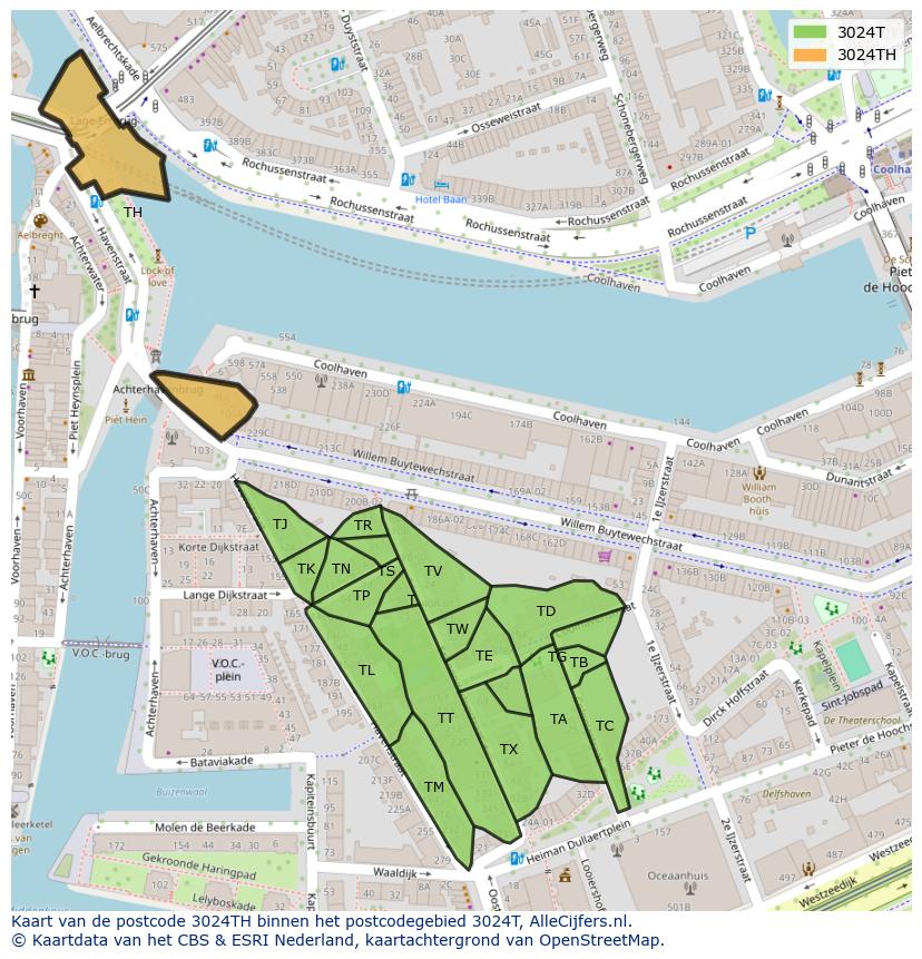 Afbeelding van het postcodegebied 3024 TH op de kaart.