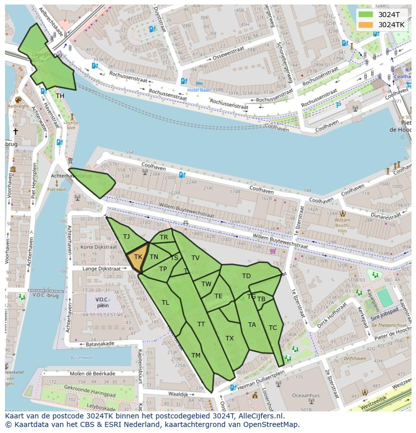 Afbeelding van het postcodegebied 3024 TK op de kaart.