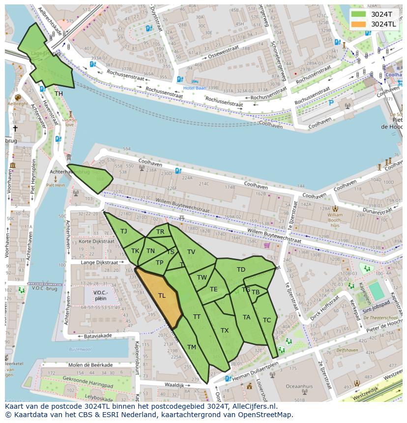 Afbeelding van het postcodegebied 3024 TL op de kaart.