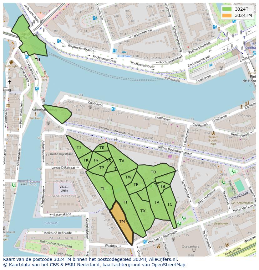 Afbeelding van het postcodegebied 3024 TM op de kaart.
