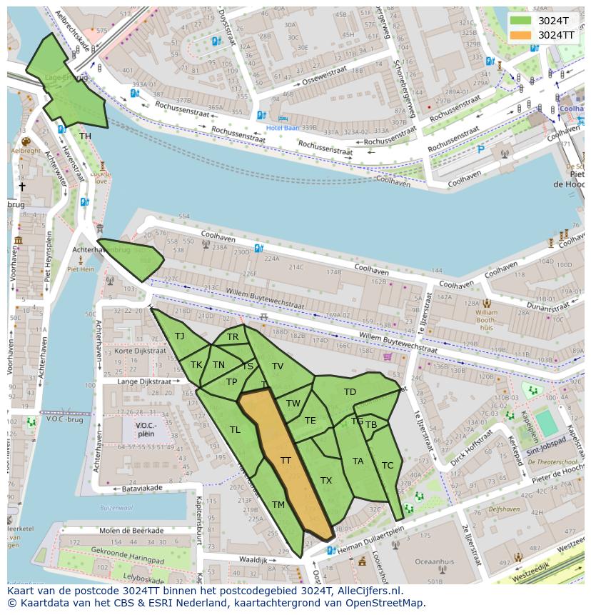 Afbeelding van het postcodegebied 3024 TT op de kaart.