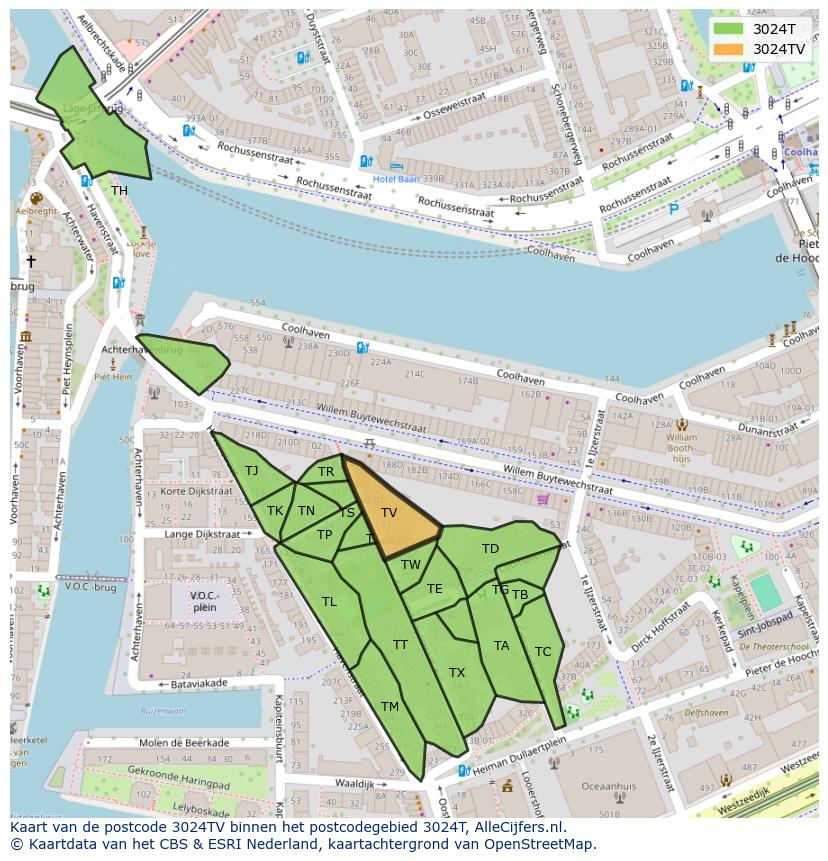 Afbeelding van het postcodegebied 3024 TV op de kaart.
