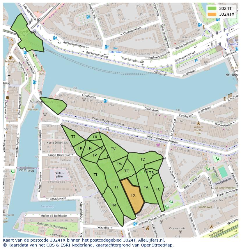Afbeelding van het postcodegebied 3024 TX op de kaart.