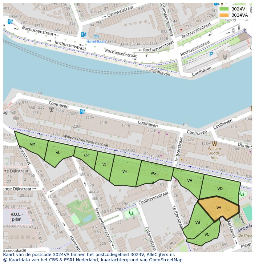 Afbeelding van het postcodegebied 3024 VA op de kaart.