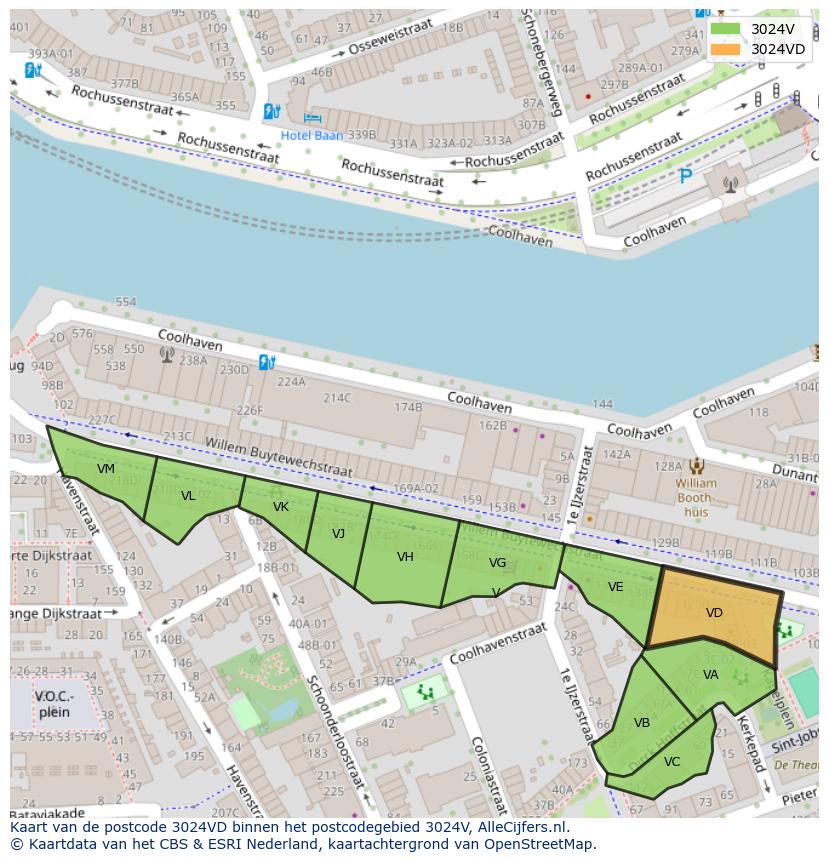 Afbeelding van het postcodegebied 3024 VD op de kaart.