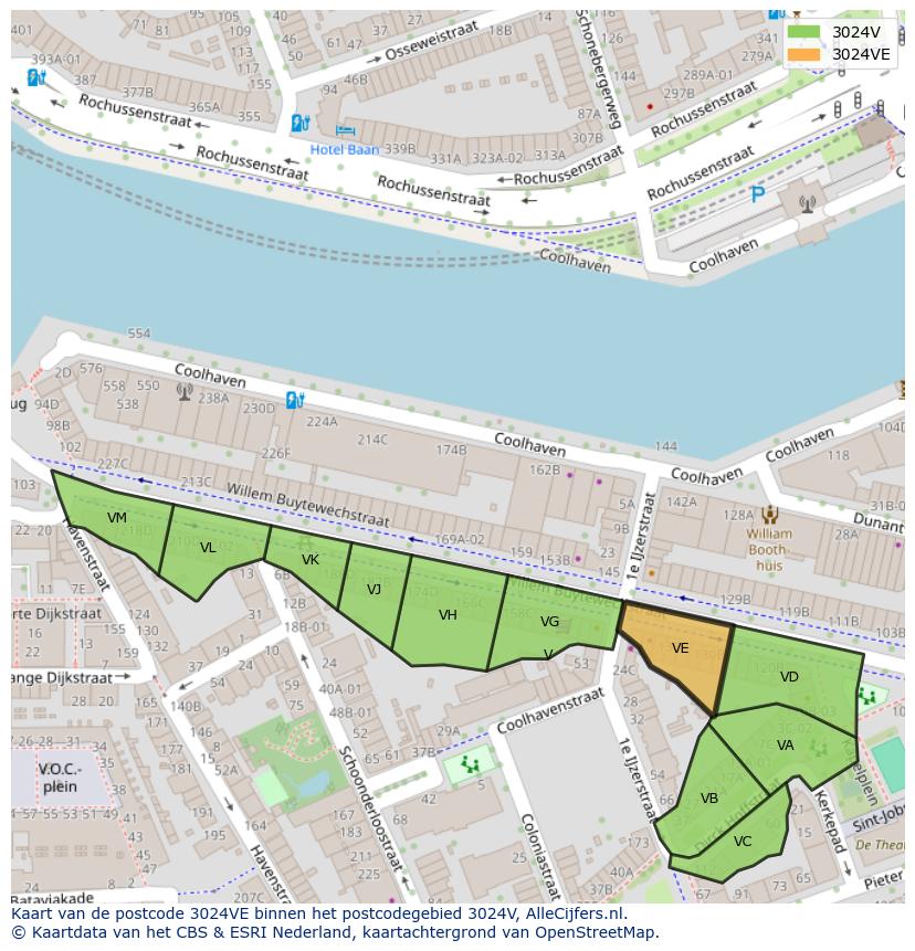 Afbeelding van het postcodegebied 3024 VE op de kaart.