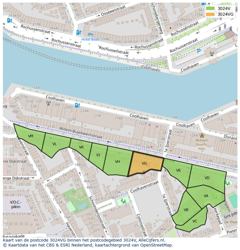Afbeelding van het postcodegebied 3024 VG op de kaart.