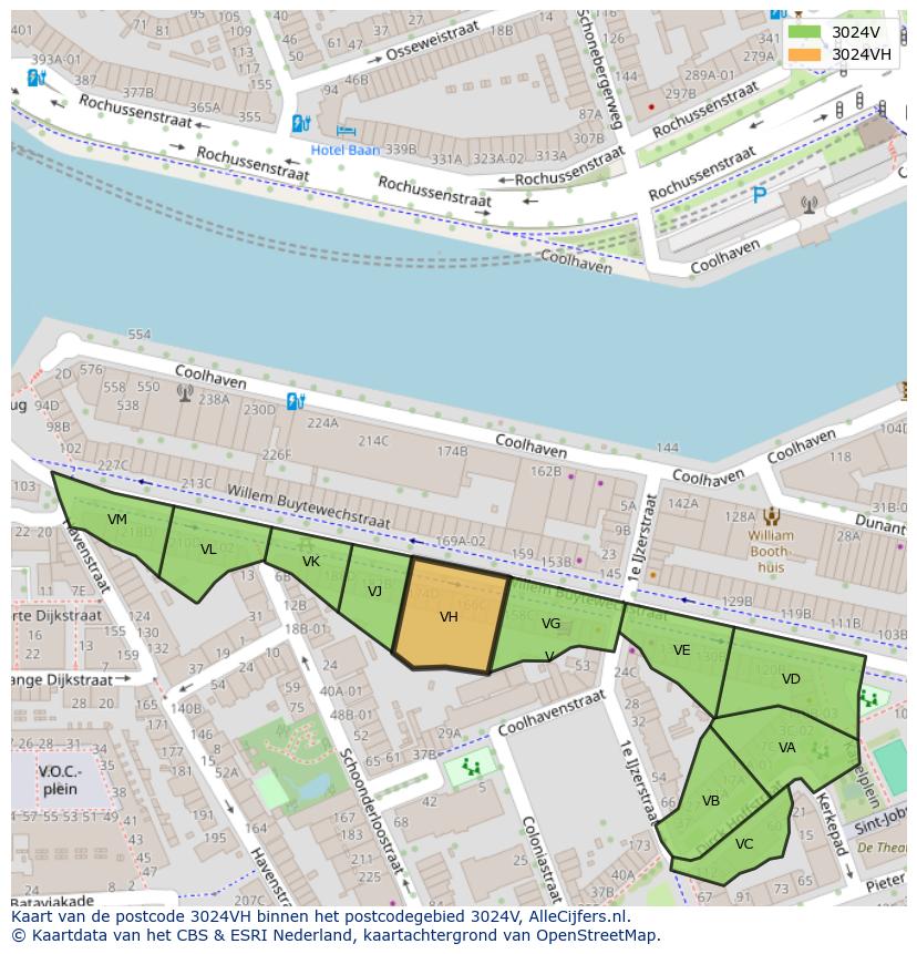 Afbeelding van het postcodegebied 3024 VH op de kaart.