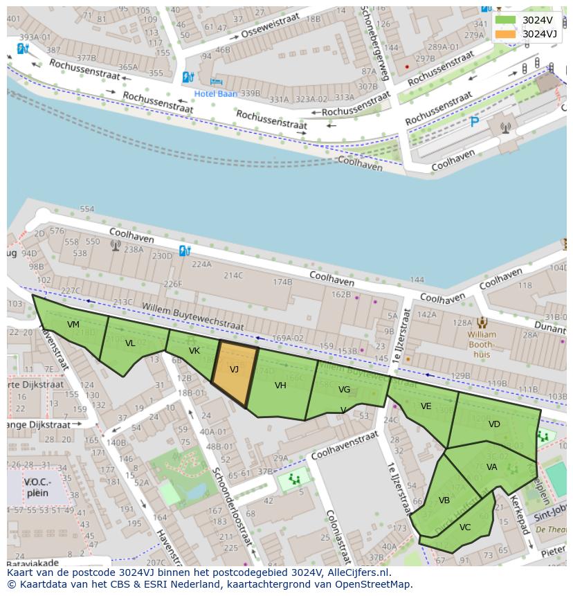 Afbeelding van het postcodegebied 3024 VJ op de kaart.