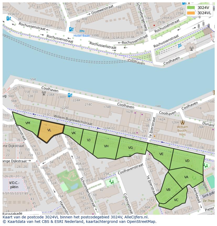 Afbeelding van het postcodegebied 3024 VL op de kaart.