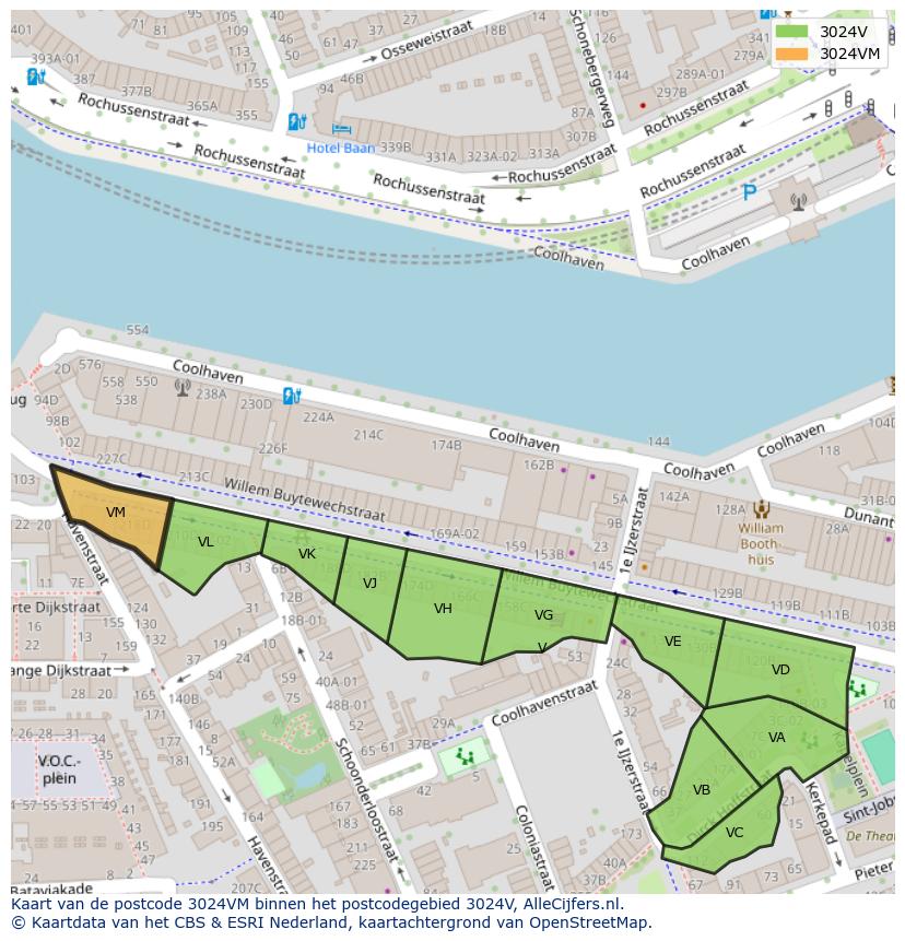 Afbeelding van het postcodegebied 3024 VM op de kaart.